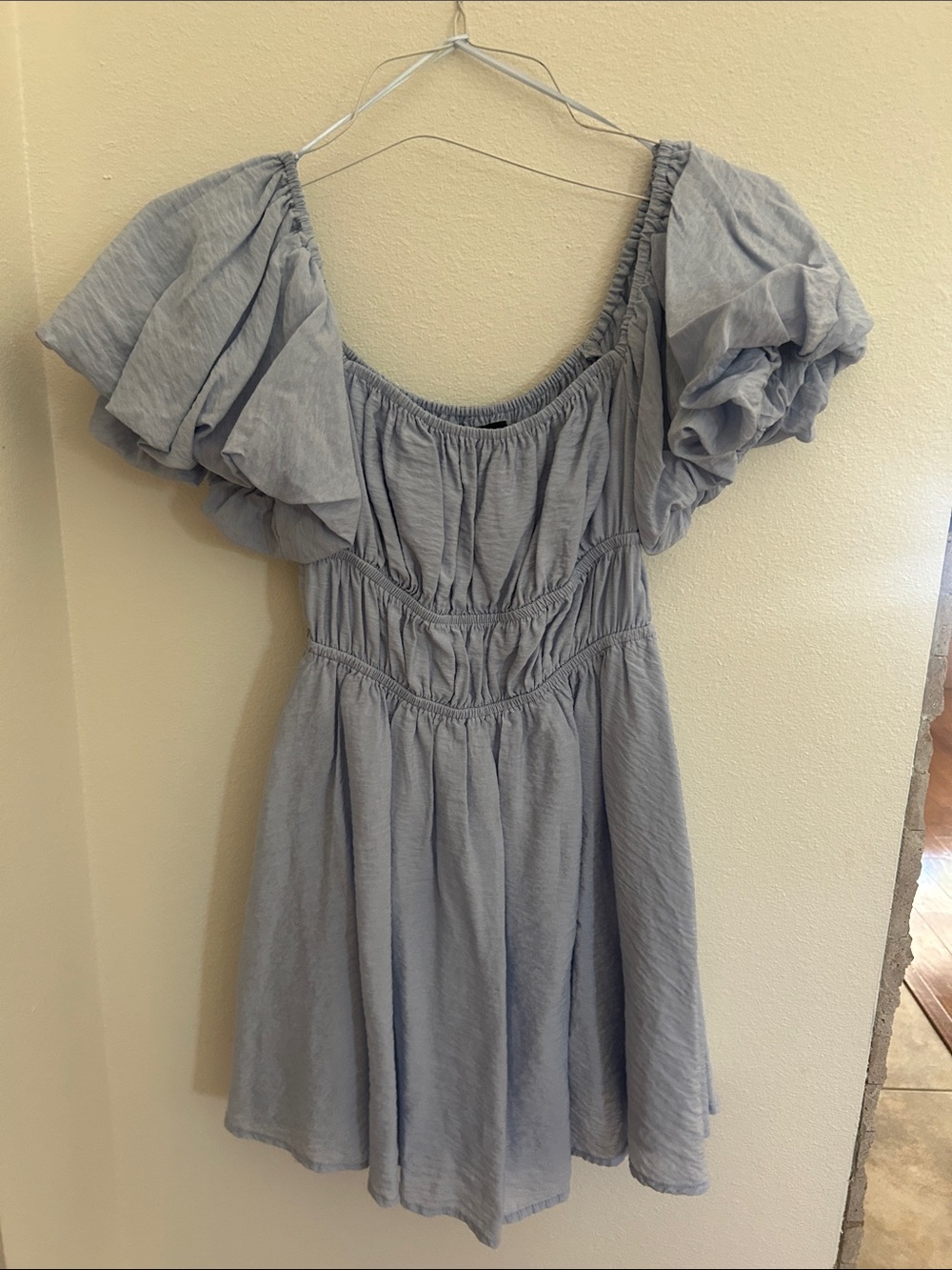 Cotton Candy Light Blue Ruffled Puff-Sleeve Mini Dress